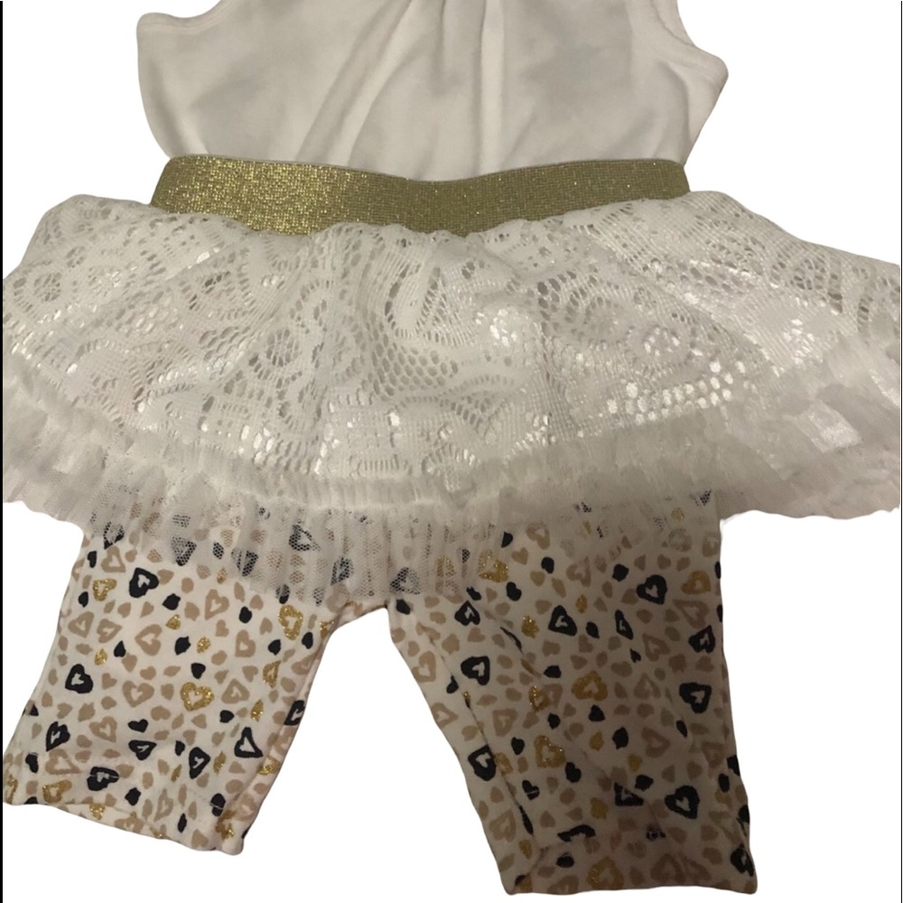 2 piece outfit heart print lace tulle glitter look stretch 12M spring summer
